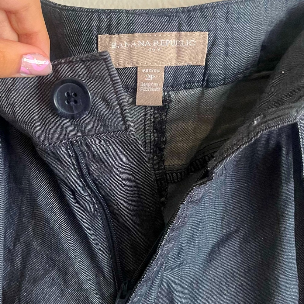 BANANA REPUBLIC Hampton Fit Chambray Shorts with STRAP, SIZE 2 PETITE NAVY BLUE - Picture 6 of 11